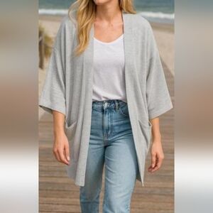 NWT Ribbed Open Front Sandwashed Cardigan (Gray) - DONNI